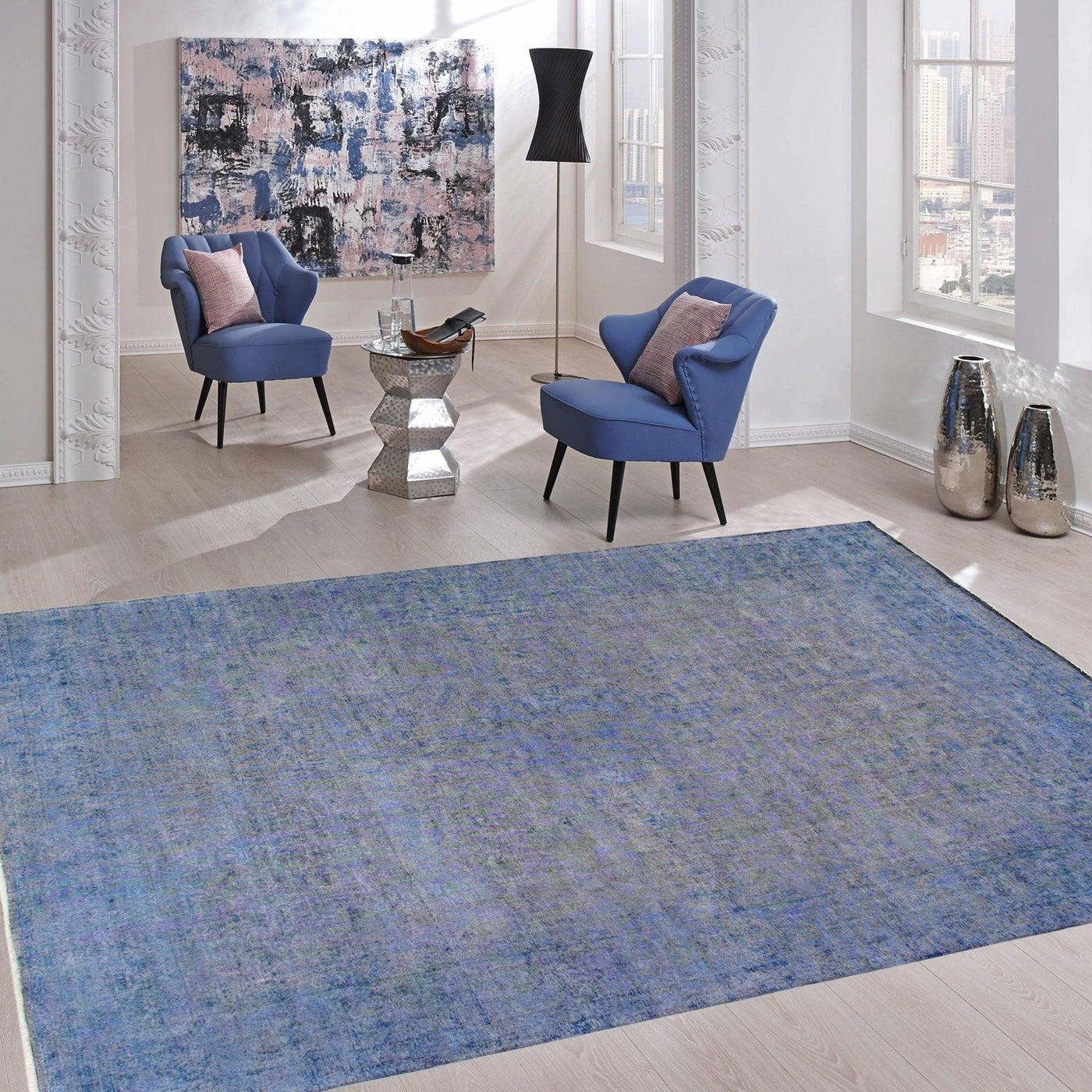 Canvello Vintage Lamb's Wool Overdyed Blue Rug - 10'1" X 12'6"