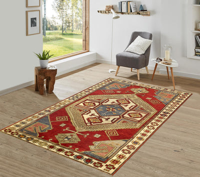 Canvello Vintage Lamb's Wool Area Kazak Rugs - 4'1" X 5'9" - Canvello