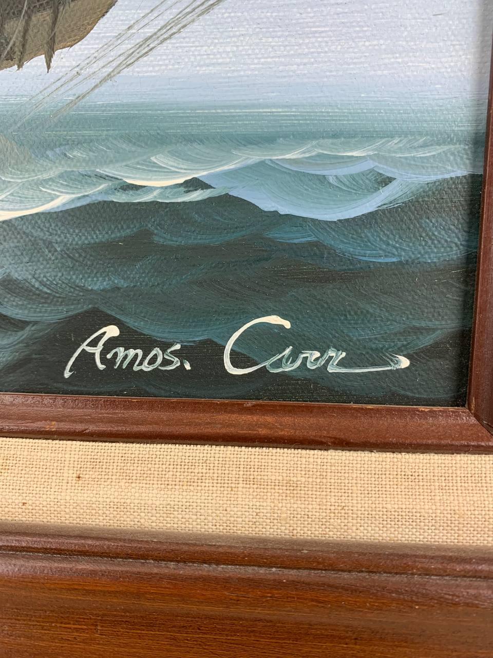 Canvello Vintage Oil Painting on Canvas Full Sail Open Ocean