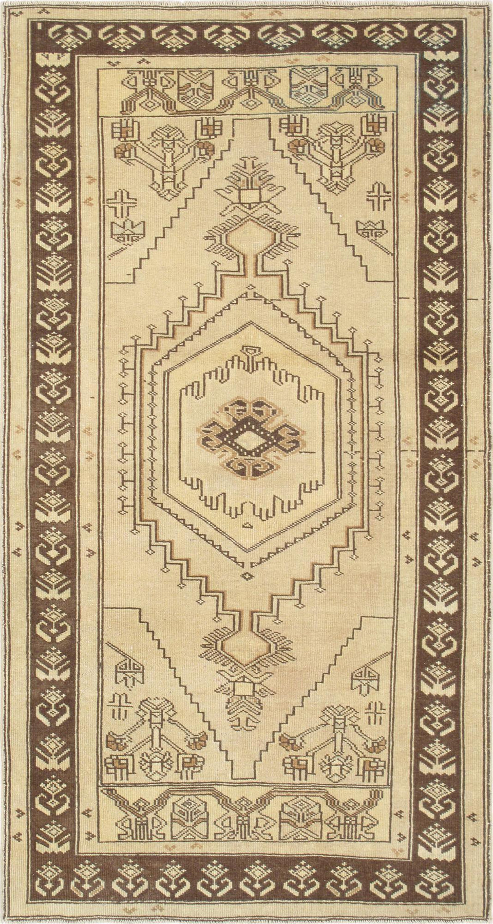 Canvello Vintage Oushak Beige Lamb's Wool Area Rug- 3'6" X 6'10"