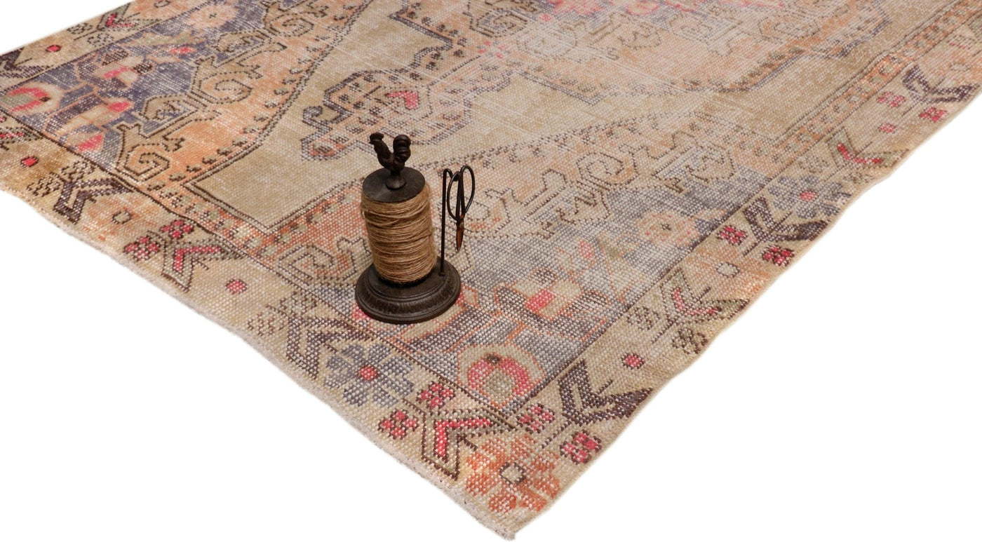 Canvello Vintage Oushak Beige Lamb's Wool Area Rug - 4'4" X 7' - Canvello