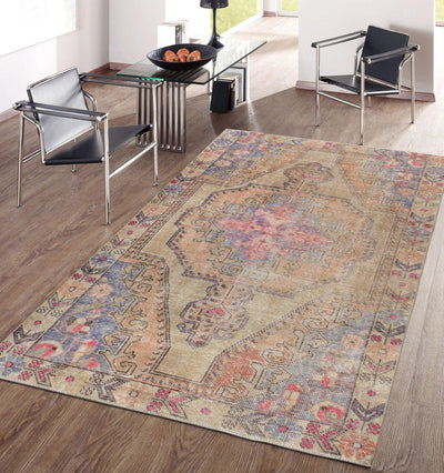 Canvello Vintage Oushak Beige Lamb's Wool Area Rug - 4'4" X 7' - Canvello