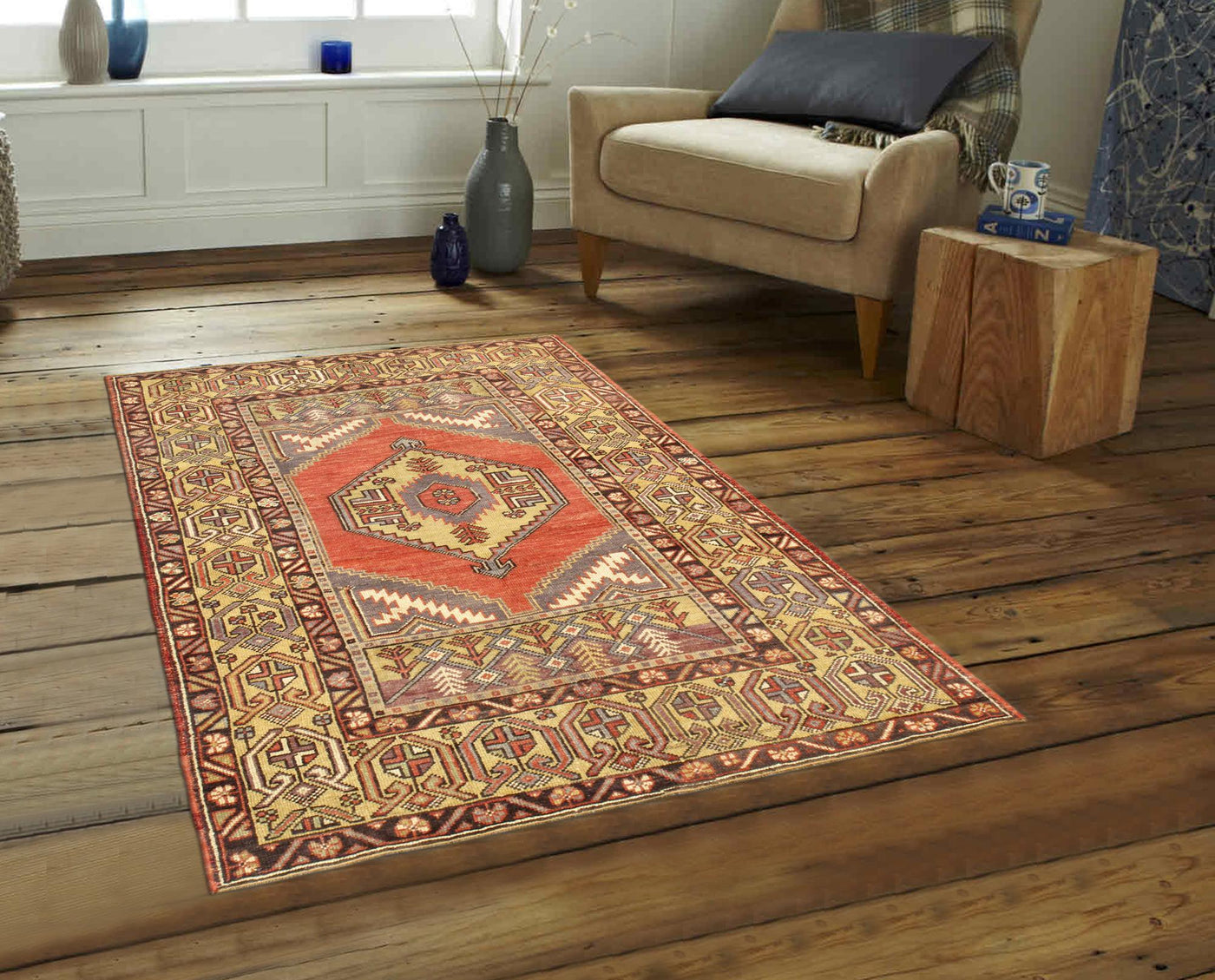 Canvello Vintage Oushak Coral Lamb's Wool Area Rug- 3'7" X 5'10"