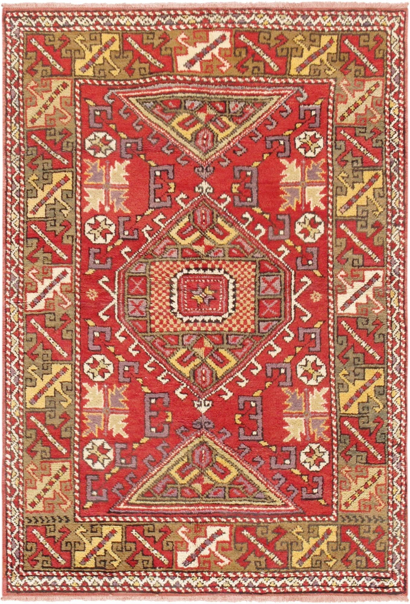 Canvello Vintage Oushak Red Lamb's Wool Area Rug- 4'1" X 6'