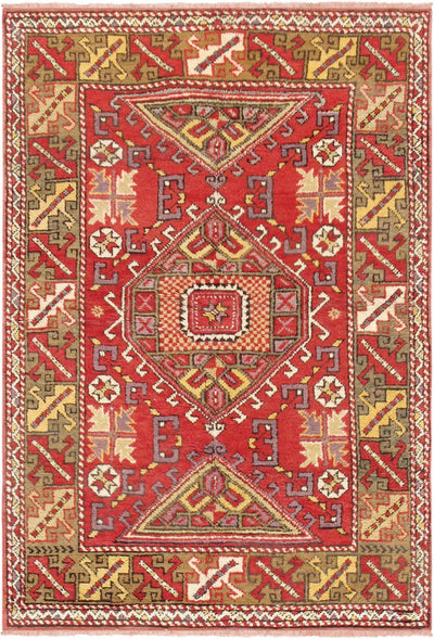 Canvello Vintage Oushak Red Lamb's Wool Area Rug- 4'1" X 6'