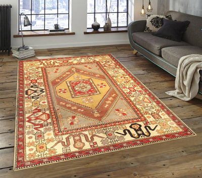 Canvello Vintage Oushak Tan Lamb's Wool Area Rug - 5'7" X 8'9" - Canvello