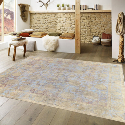 Canvello Vintage Overdye Blue Wool Area Rug- 9' X 9'10"