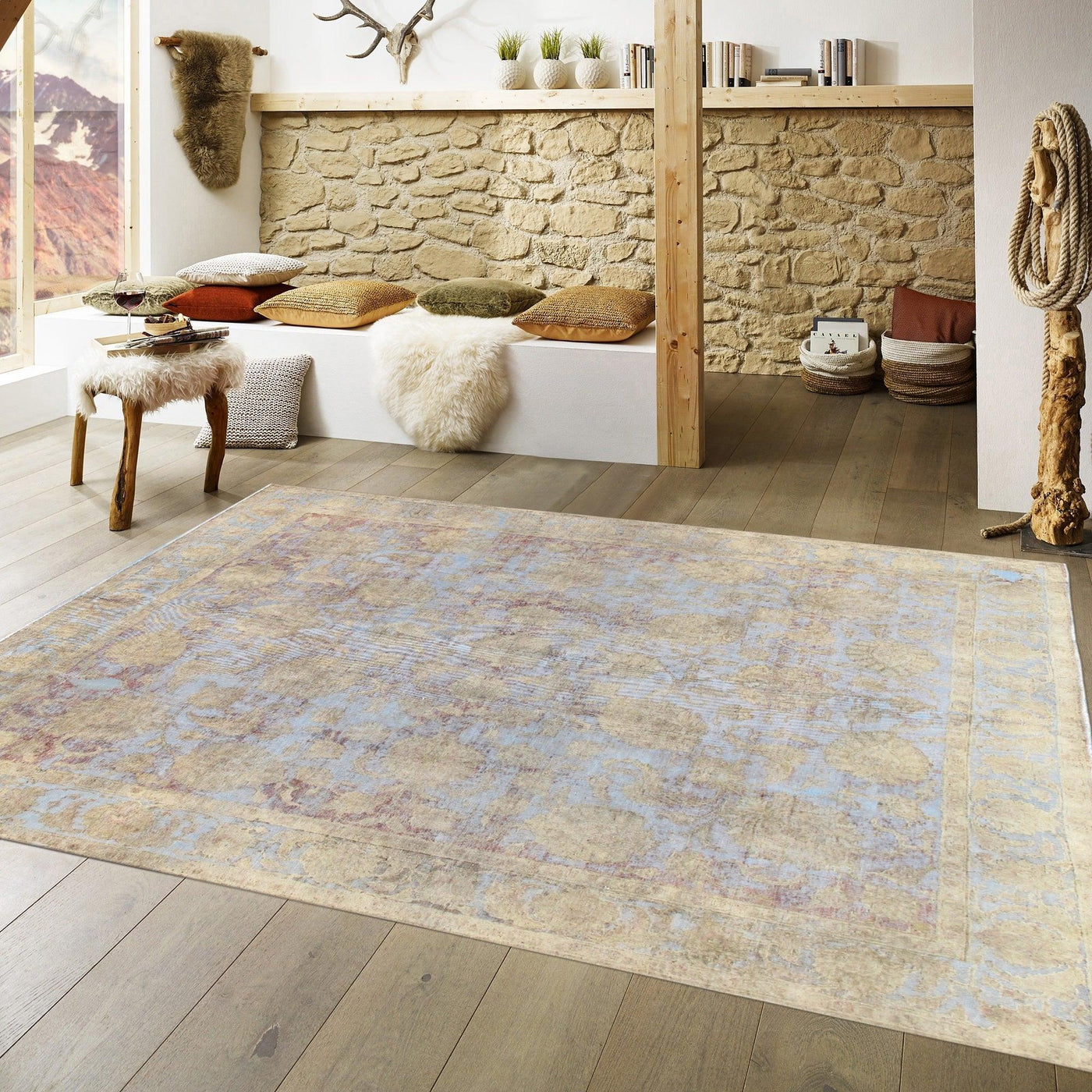 Canvello Vintage Overdye Blue Wool Area Rug - 9' X 9'10" - Canvello