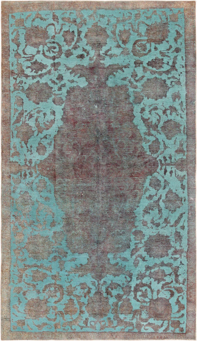 Canvello Vintage Overdyed Green And Gold Rug - 4'11" X 8'9"
