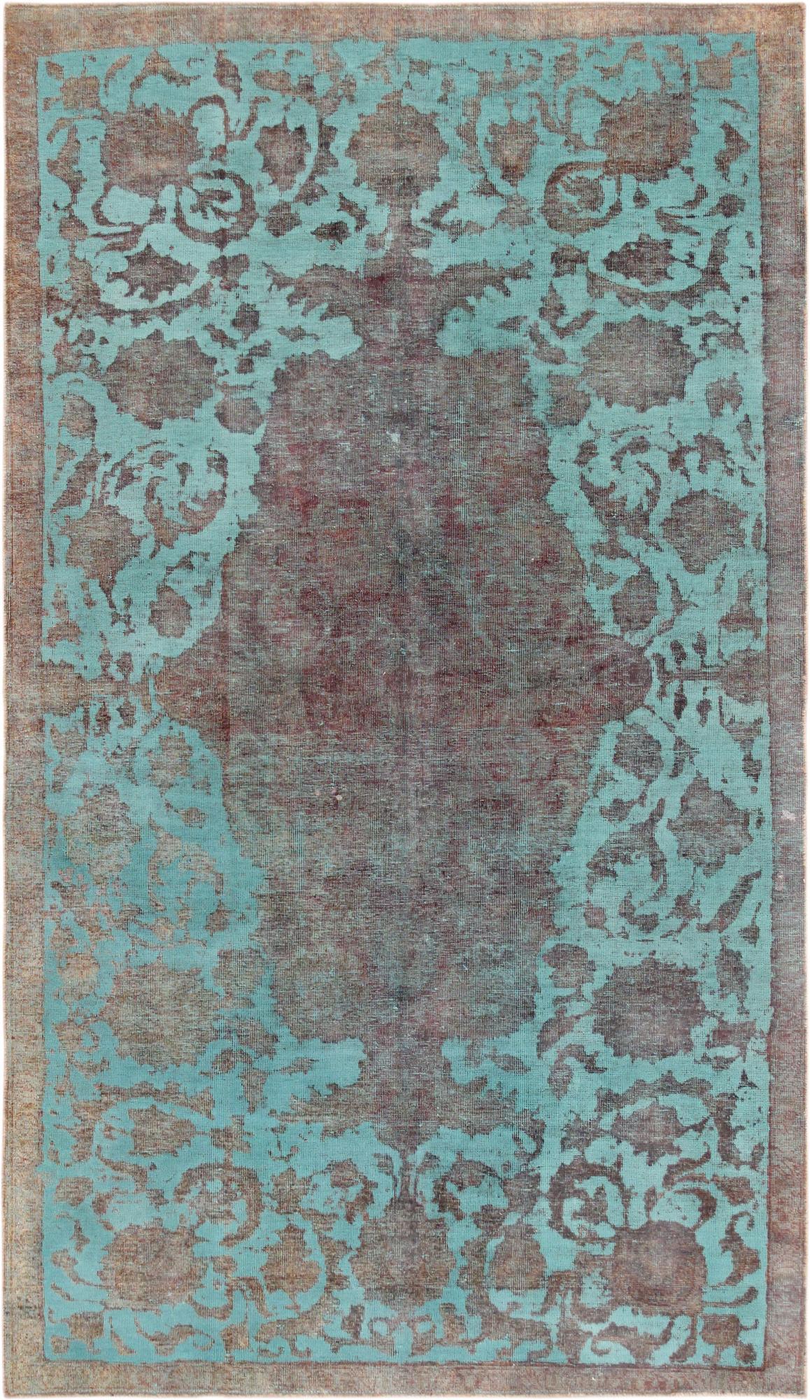 Canvello Vintage Overdyed Green And Gold Rug - 4'11" X 8'9" - Canvello