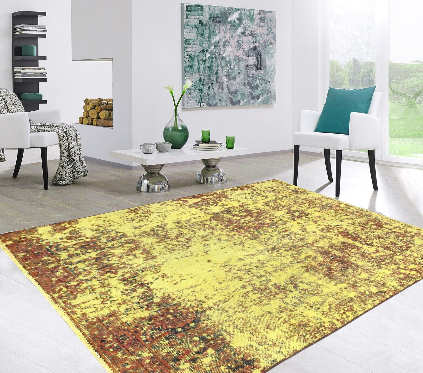 Canvello Vintage Overdyed Yellow Area Rug - 4' X 4'4"
