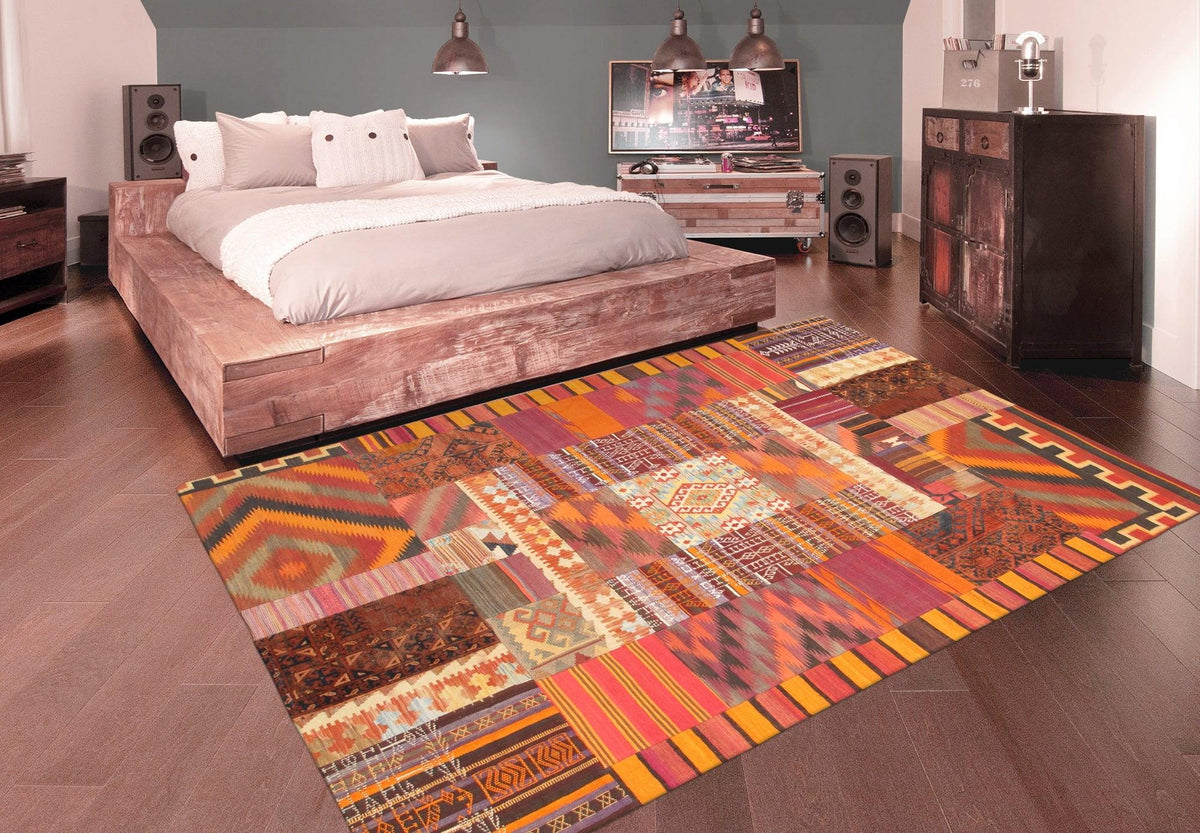 Canvello Vintage Patchwork Multi Lamb's Wool Area Rug - 6'5" X 9'5" - Canvello