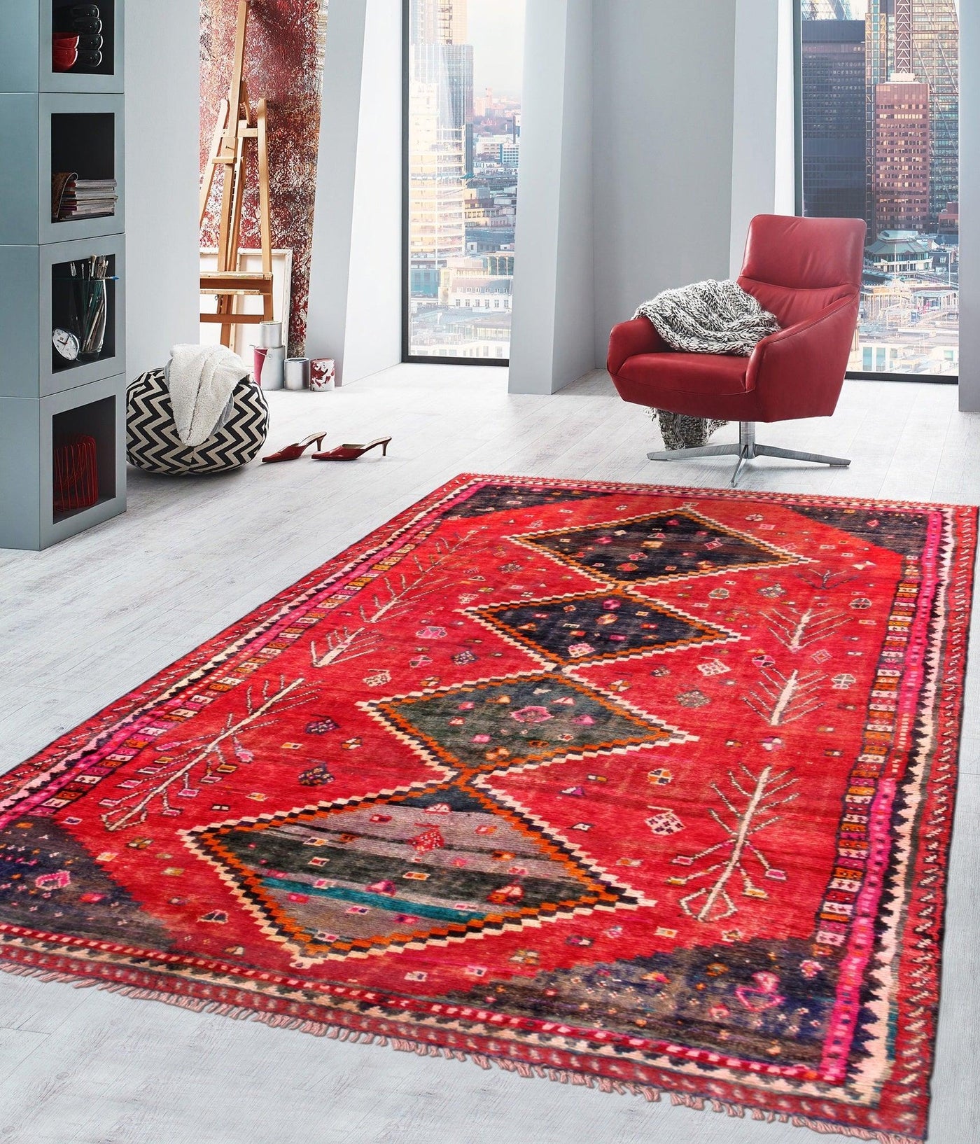 Canvello Vintage Shiraz Grey And Red Area Rug - 4'6" X 9'