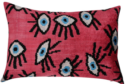 Contemporary Luxury Handmade Silk Evil Eye Throw Pillow With Down Insert - Canvello