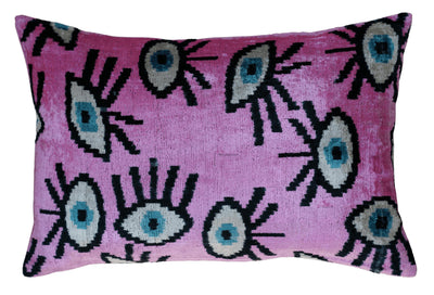 Contemporary Luxury Handmade Silk Evil Eye Throw Pillow With Down Insert - Canvello