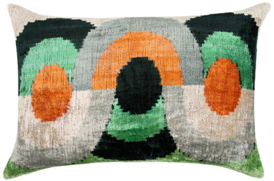 Handmade Orange Black Green Abstract Design Throw Pillow - 16x24 inch, Silk Velvet, Vegetable Dyed with Premium Down Feather Insert - Canvello