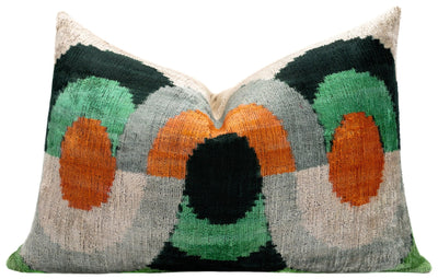 Handmade Orange Black Green Abstract Design Throw Pillow - 16x24 inch, Silk Velvet, Vegetable Dyed with Premium Down Feather Insert - Canvello