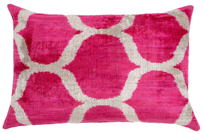 Handmade Pink Geometric Design Throw Pillow - 16x24 inch, Vegetable Dyed with Premium Down Feather Insert - Canvello