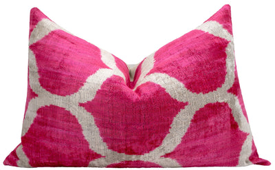 Handmade Pink Geometric Design Throw Pillow - 16x24 inch, Vegetable Dyed with Premium Down Feather Insert - Canvello