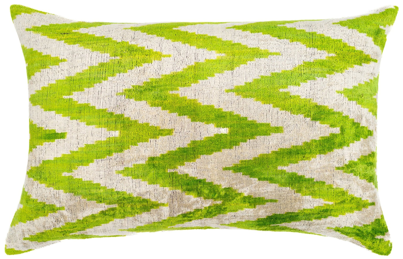 Handmade Throw Pillow Cover & Feather Insert | Zigzag Green Ivory | Soft Throw Pillow| Luxury Decorative for Couch | 16 x 24 in - Canvello