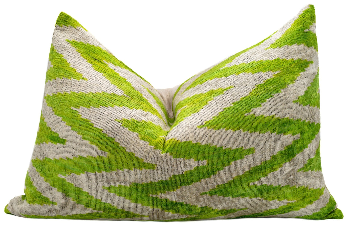 Handmade Throw Pillow Cover & Feather Insert | Zigzag Green Ivory | Soft Throw Pillow| Luxury Decorative for Couch | 16 x 24 in - Canvello