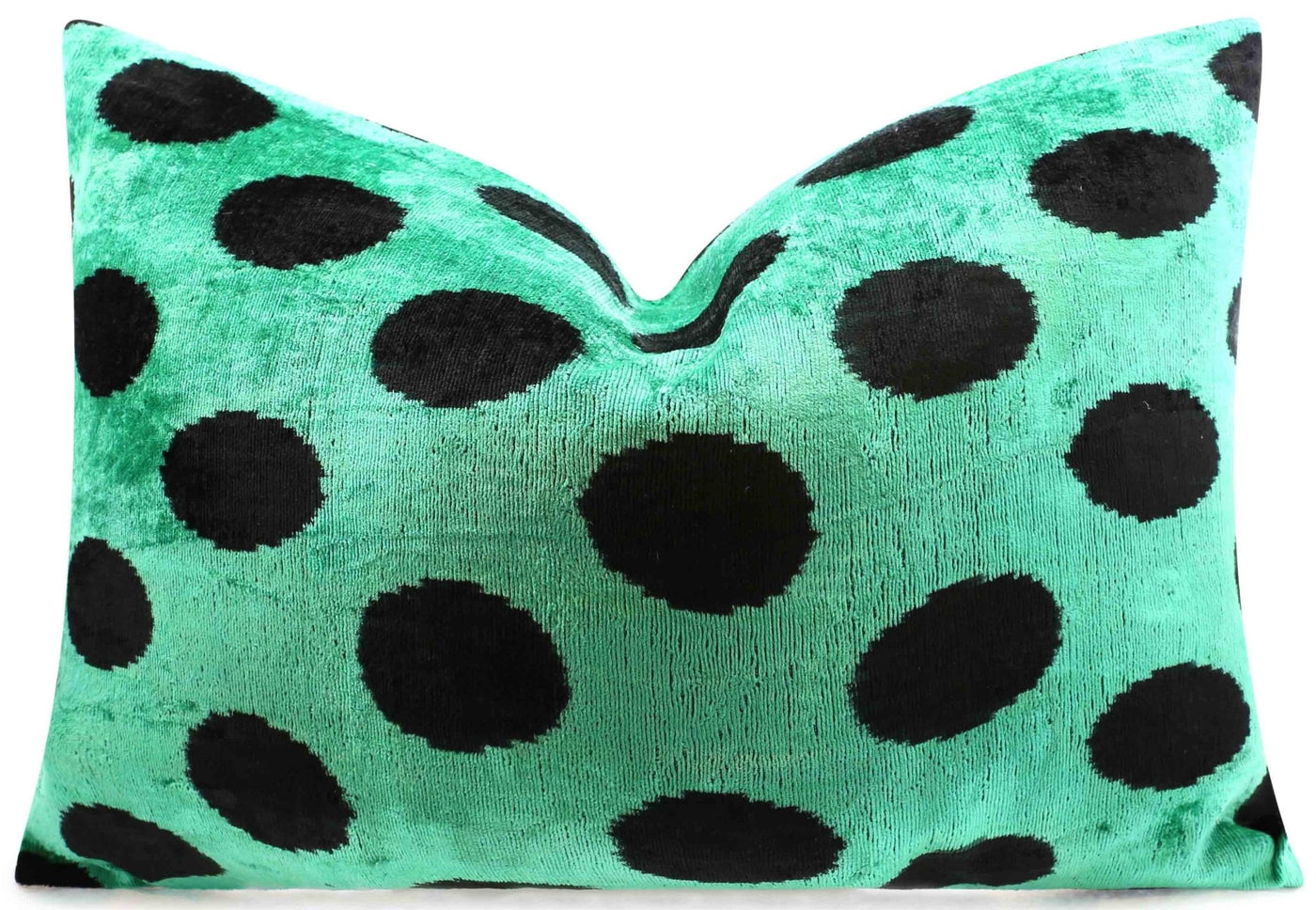 Handmade Velvet Lumbar Pillow in Green and Black Polka Dot Design - High - Quality 16x24 Inch Decorative Accent with Premium Down Feather Insert - Canvello