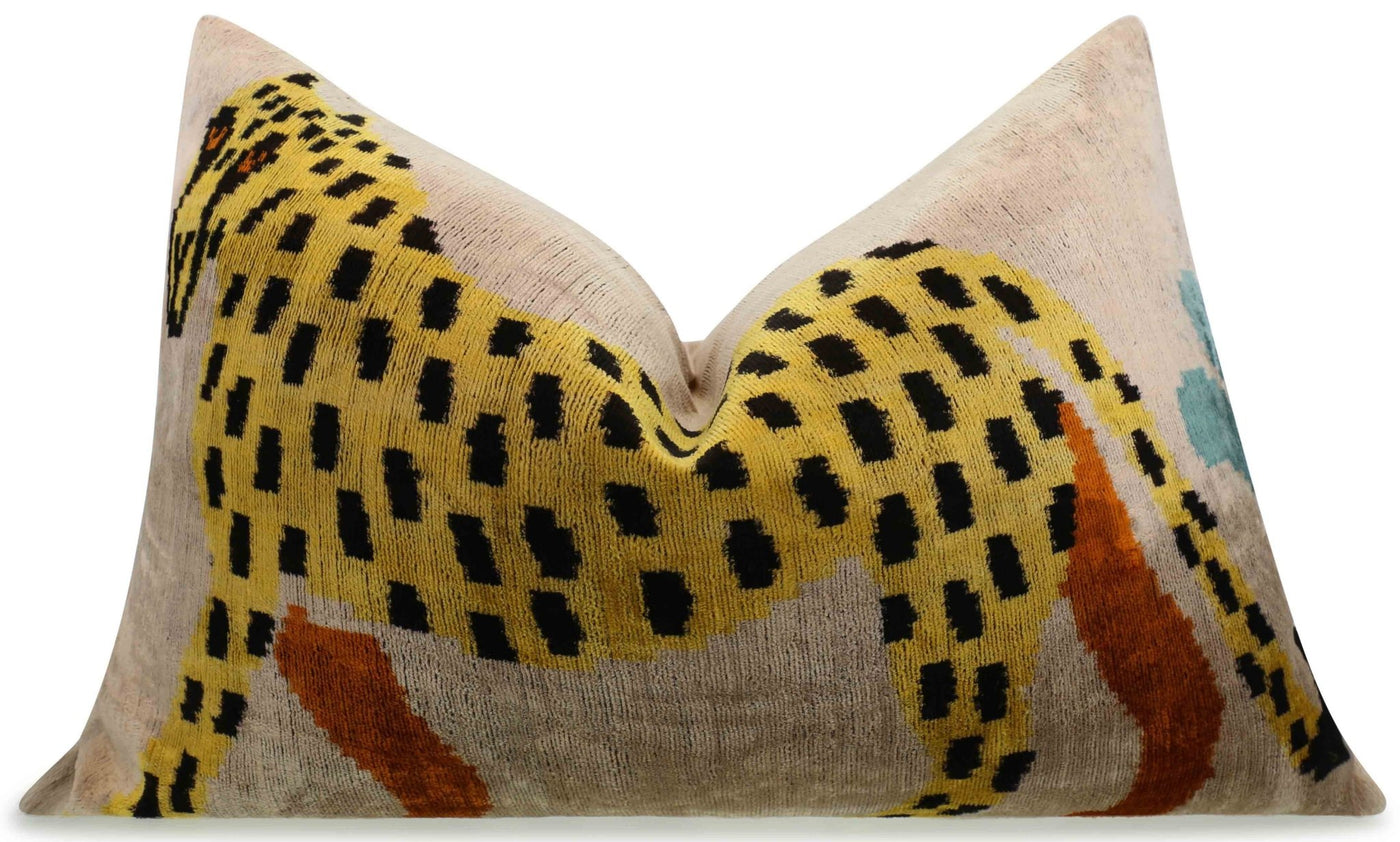 Handmade Velvet Lumbar Pillow with Yellow and Black Cheetah Design - High - Quality 16x24 Inch Decorative Accent with Premium Down Feather Insert for Sofas, Couches, and Interior Design - Canvello