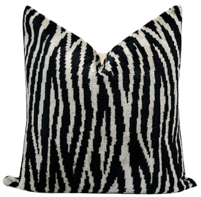 Handmade Velvet Throw Pillow with Black and White Zebra Print Design - High - Quality 20x20 Inch Decorative Accent with Premium Down Feather Insert - Canvello