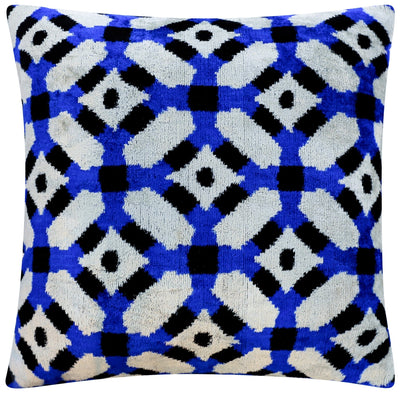 Handmade Velvet Throw Pillow with Blue and Black Geometric Design - High - Quality 20x20 Inch Decorative Accent with Premium Down Feather Insert - Canvello