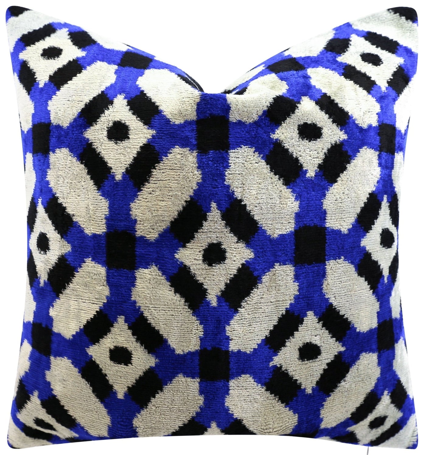 Handmade Velvet Throw Pillow with Blue and Black Geometric Design - High - Quality 20x20 Inch Decorative Accent with Premium Down Feather Insert - Canvello