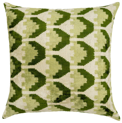 Handmade Velvet Throw Pillow with Green and Cream Geometric Design - High - Quality 20x20 Inch Decorative Accent with Premium Down Feather Insert - Canvello