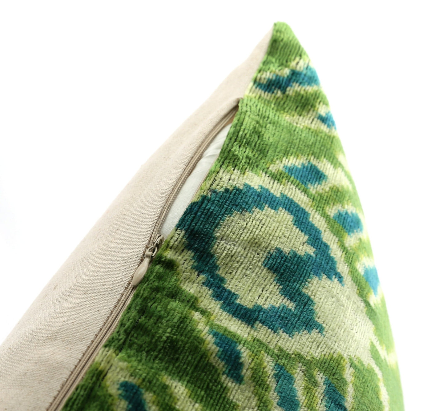 Handmade Velvet Throw Pillow with Green and Teal Ikat Design - High - Quality 20x20 Inch Decorative Accent with Premium Down Feather Insert - Canvello