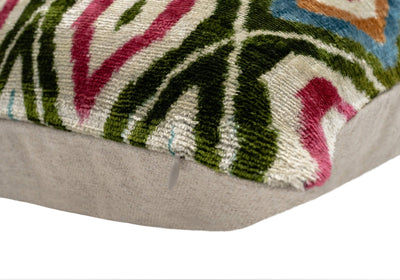 Handmade Velvet Throw Pillow with Multicolor Diamond Ikat Design - High - Quality 20x20 Inch Decorative Accent with Premium Down Feather Insert - Canvello