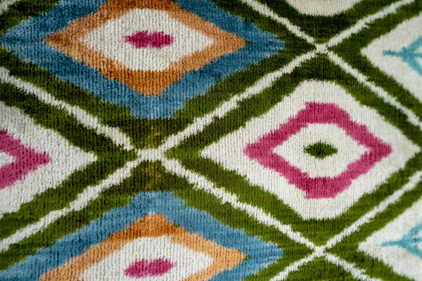 Handmade Velvet Throw Pillow with Multicolor Diamond Ikat Design - High - Quality 20x20 Inch Decorative Accent with Premium Down Feather Insert - Canvello