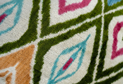 Handmade Velvet Throw Pillow with Multicolor Diamond Ikat Design - High - Quality 20x20 Inch Decorative Accent with Premium Down Feather Insert - Canvello