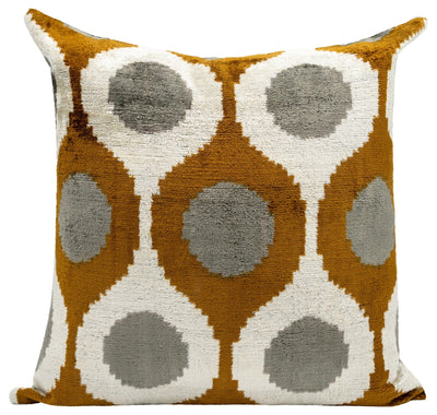 Handmade Velvet Throw Pillow with Mustard and Grey Geometric Design - High - Quality 20x20 Inch Decorative Accent with Premium Down Feather Insert - Canvello