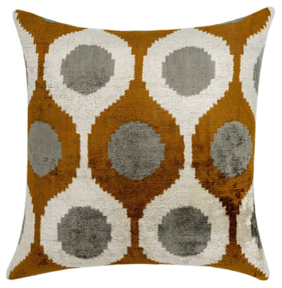 Handmade Velvet Throw Pillow with Mustard and Grey Geometric Design - High - Quality 20x20 Inch Decorative Accent with Premium Down Feather Insert - Canvello