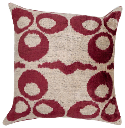 Handmade Velvet Throw Pillow with Red and Beige Geometric Design - High - Quality 20x20 Inch Decorative Accent with Premium Down Feather Insert - Canvello