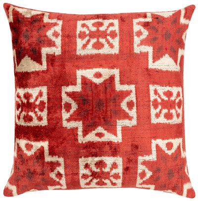 Handmade Velvet Throw Pillow with Red and Cream Geometric Star Design - High - Quality 20x20 Inch Decorative Accent with Premium Down Feather Insert - Canvello