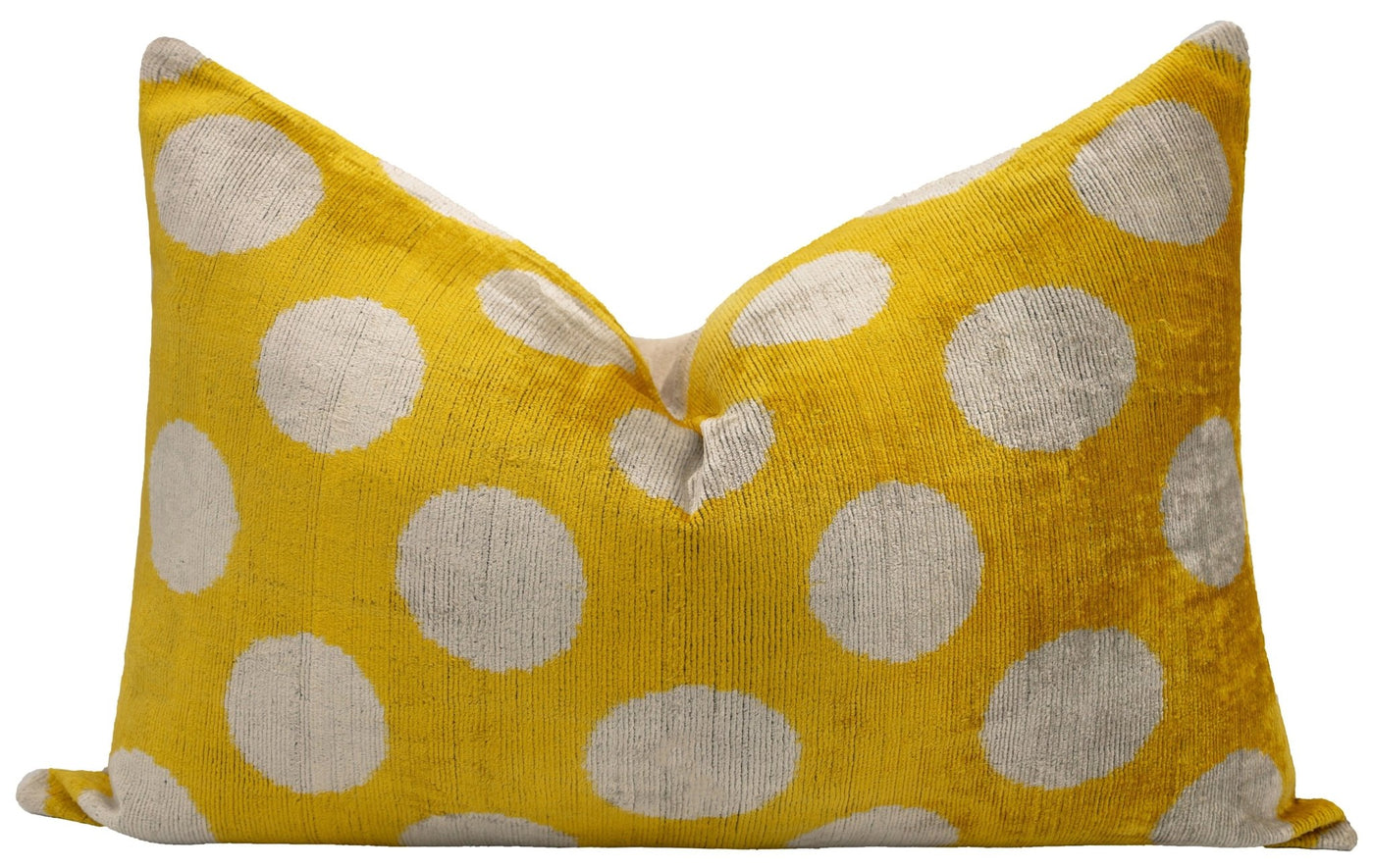 Handmade Yellow Polka Dot Throw Pillow - 16x24 inch, Vegetable Dyed with Premium Down Feather Insert - Canvello