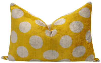 Handmade Yellow Polka Dot Throw Pillow - 16x24 inch, Vegetable Dyed with Premium Down Feather Insert - Canvello