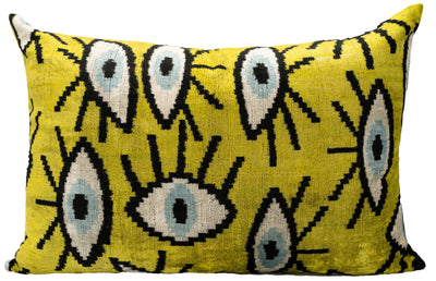 Handmade Yellowish Eye Design Throw Pillow - 16x24 inch, Vegetable Dyed with Premium Down Feather Insert - Canvello