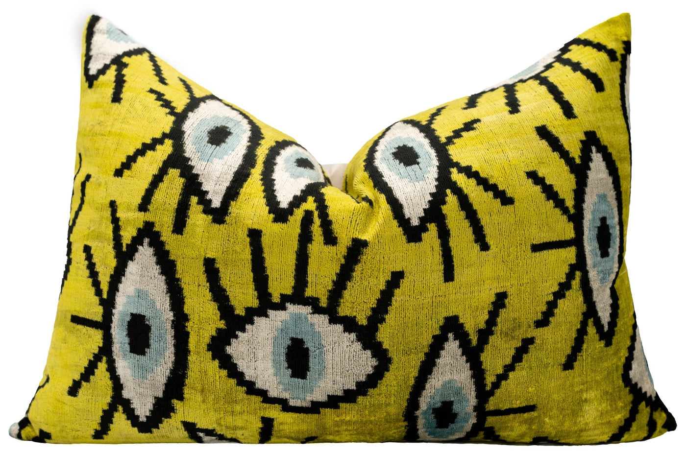 Handmade Yellowish Eye Design Throw Pillow - 16x24 inch, Vegetable Dyed with Premium Down Feather Insert - Canvello