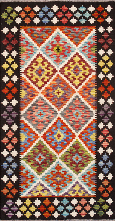Canvello Kilim Collection Reversible Wool Multicolor Area Rug- 3'5'' X 6'6''