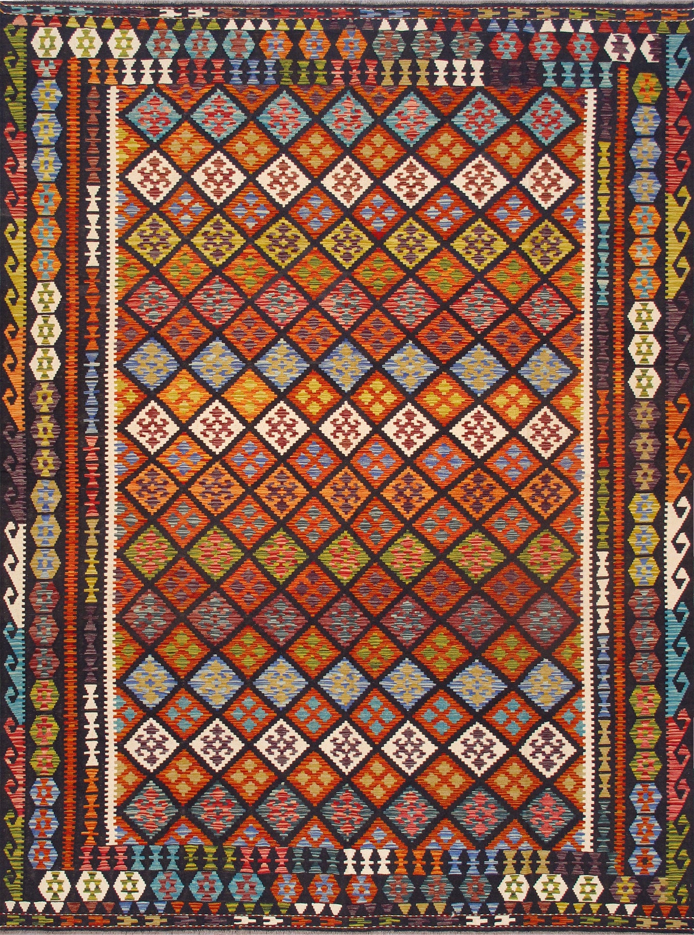 Canvello Kilim Collection Reversible Wool Multicolor Area Rug- 8'6'' X 11'4''