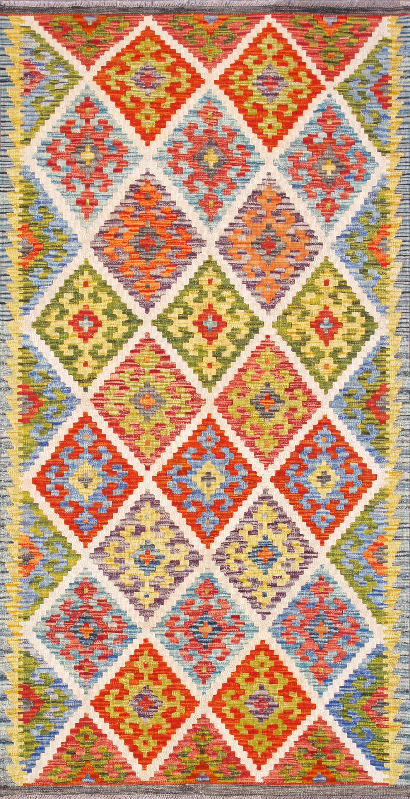 Canvello Kilim Collection Reversible Wool Multicolor Area Rug- 3'5'' X 6'8''
