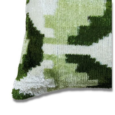 Green Geometric Silk Pillow | Green Silk Ikat Pillow | Canvello