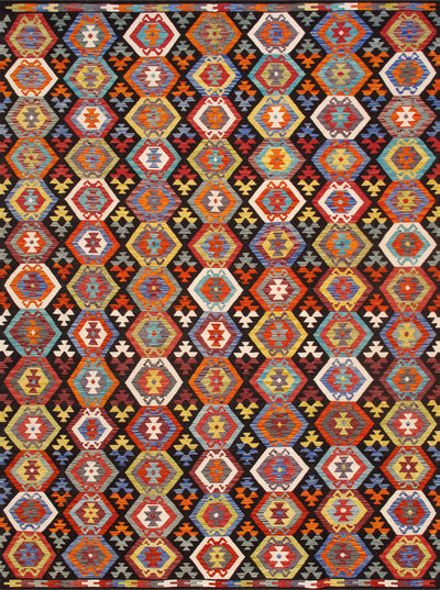 Canvello Kilim Collection Reversible Wool Multicolor Area Rug- 8'4'' X 11'1''