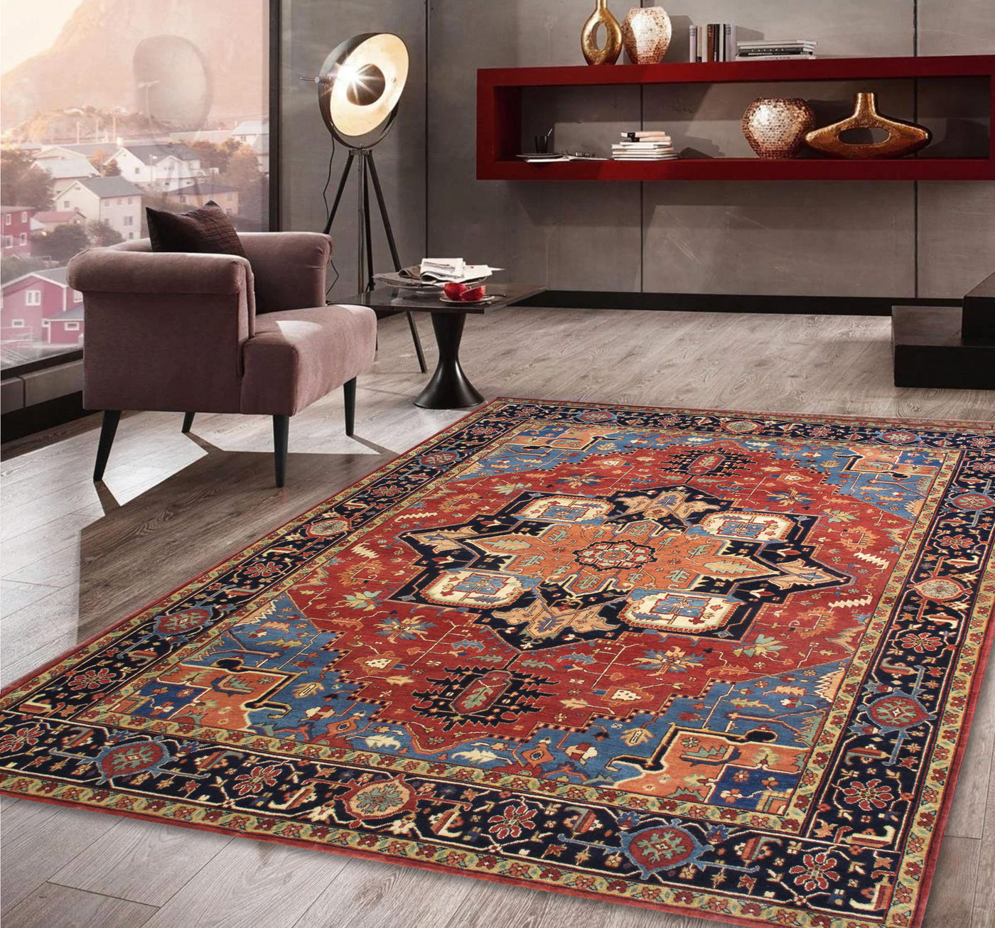 Serapi Geometric Hand-Knotted Wool Area Rug
