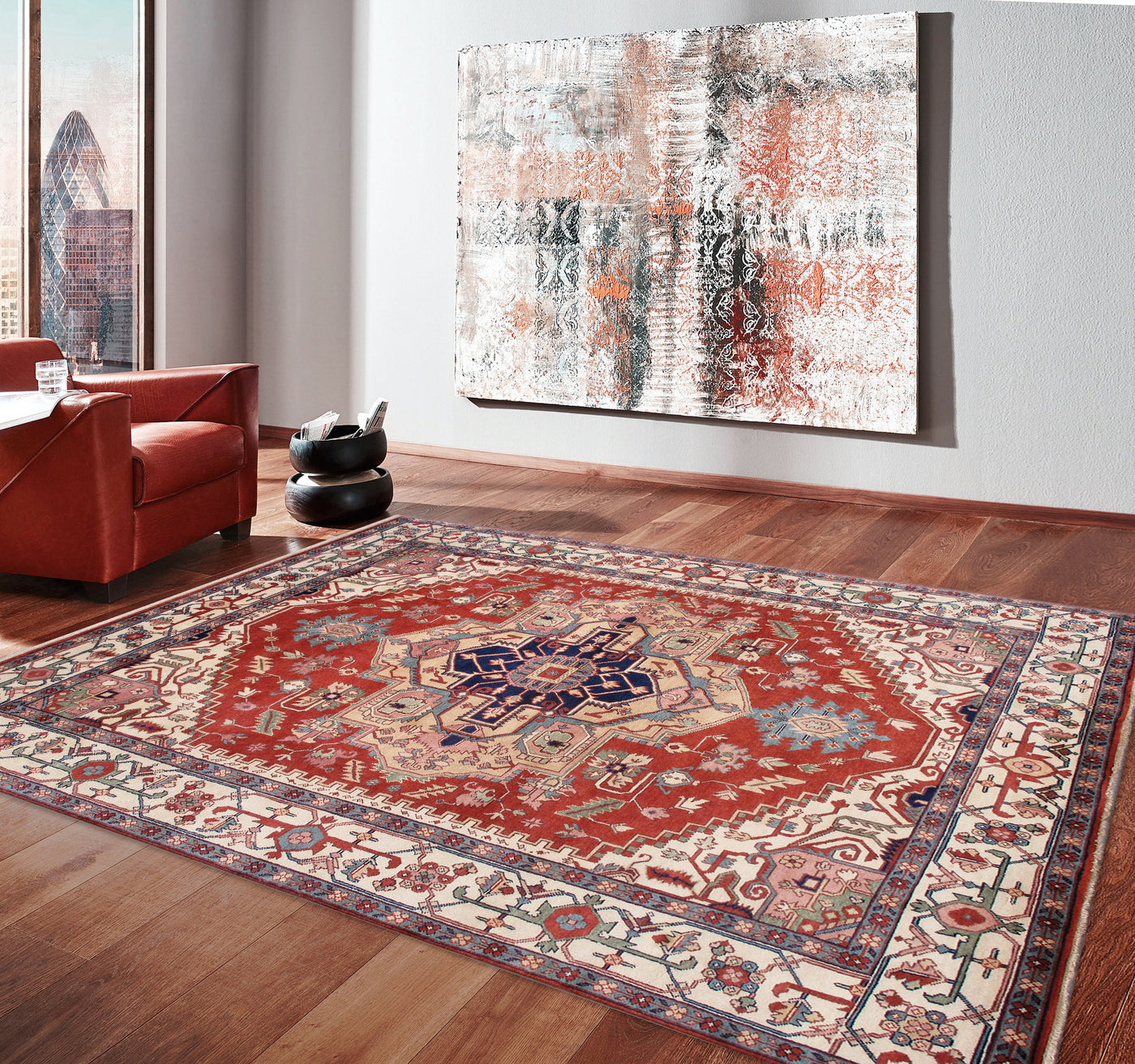 Serapi Geometric Hand-Knotted Wool Area Rug